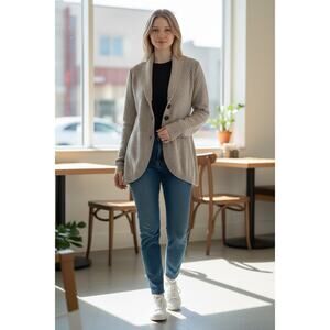 Christopher & Banks open front cardigan size small taupe cream button up sweater